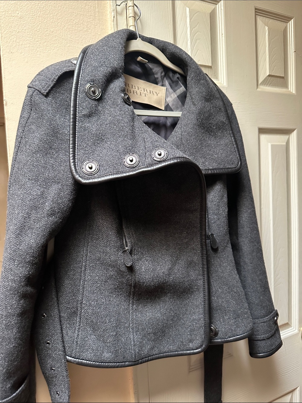 Burberry Charcoal Gray Wool-Blend Short Pea Coat